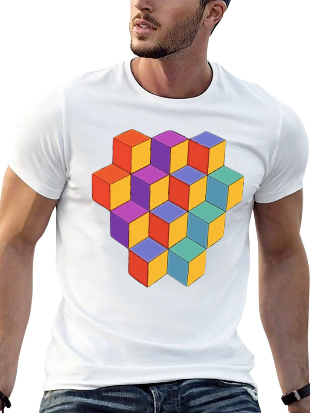 Geometric Cube Graphic Tee - Stylish Mens T-Shirt