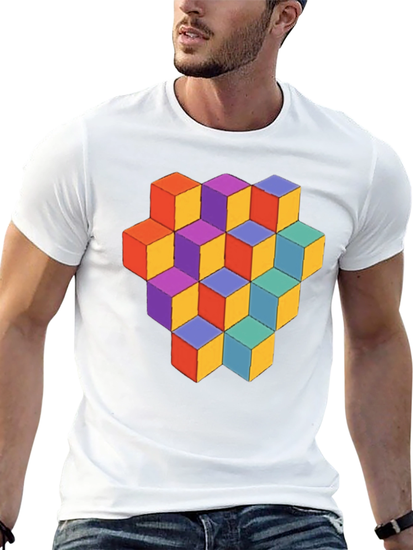 Geometric Cube Graphic Tee - Stylish Mens T-Shirt