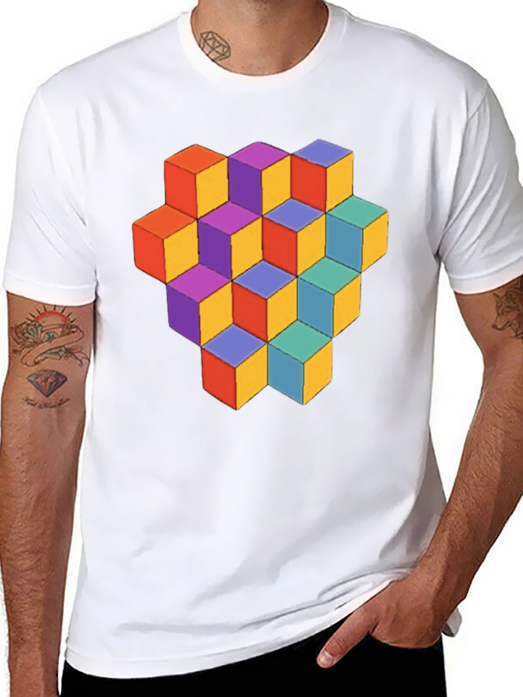 Geometric Cube Graphic Tee - Stylish Mens T-Shirt