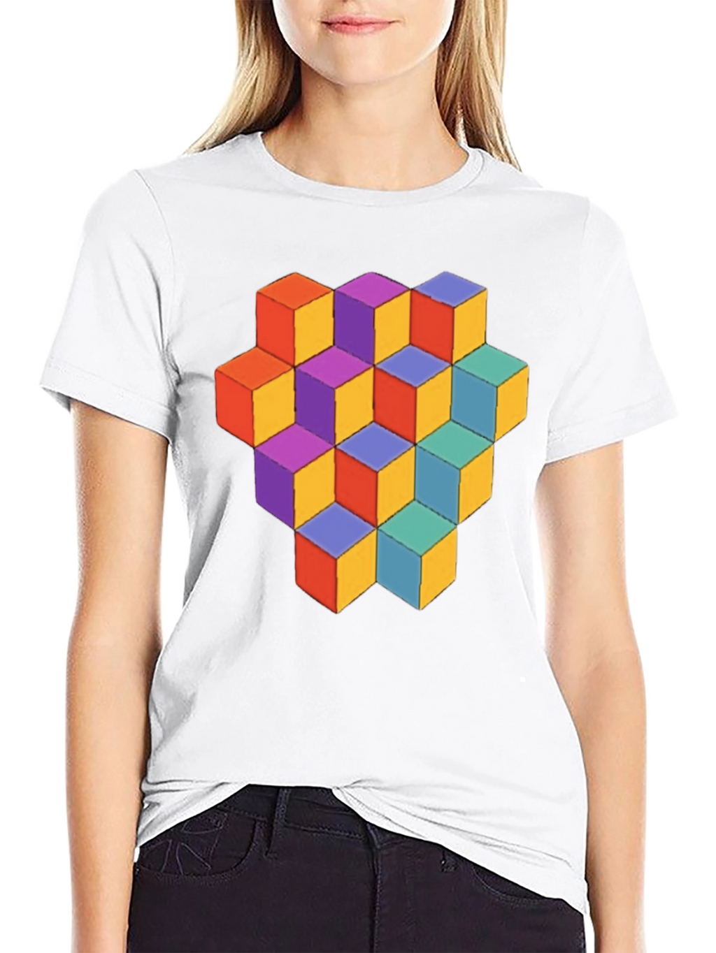 Geometric Cube Graphic Tee - Stylish Mens T-Shirt