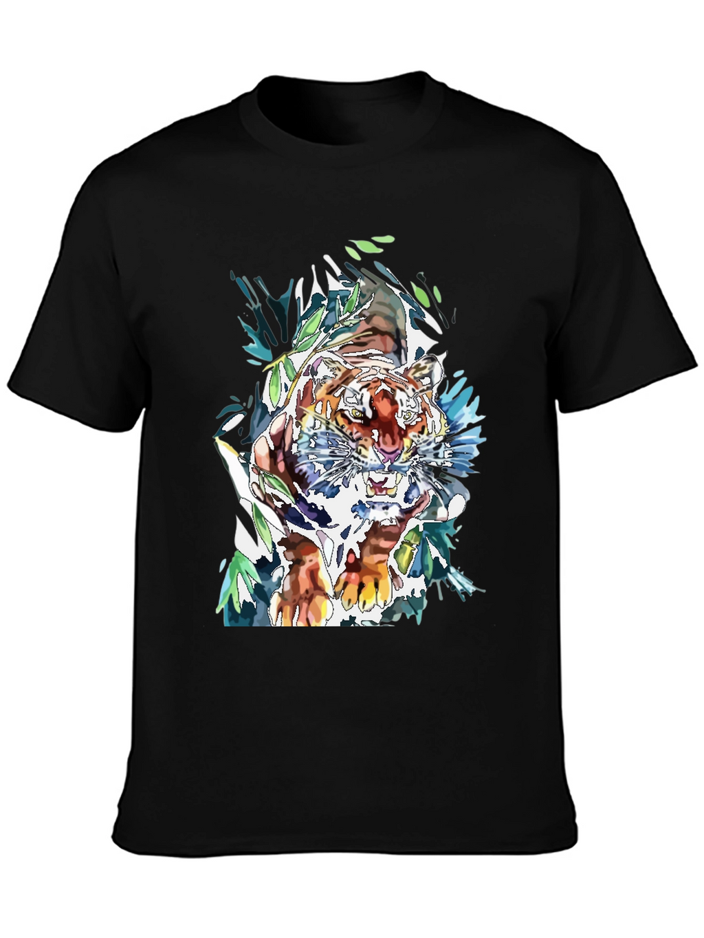 Tiger Graphic Print Mens Black T-Shirt