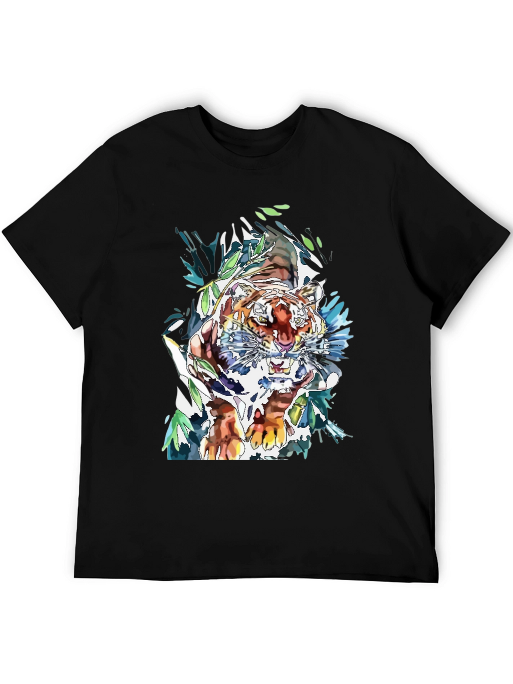 Tiger Graphic Print Mens Black T-Shirt