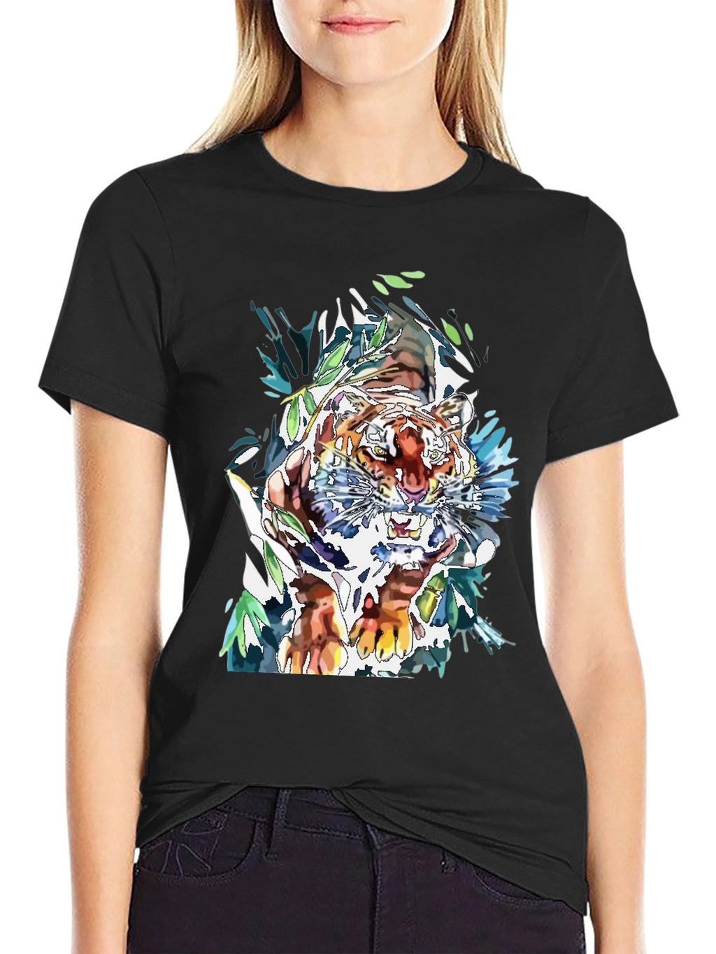 Tiger Graphic Print Mens Black T-Shirt