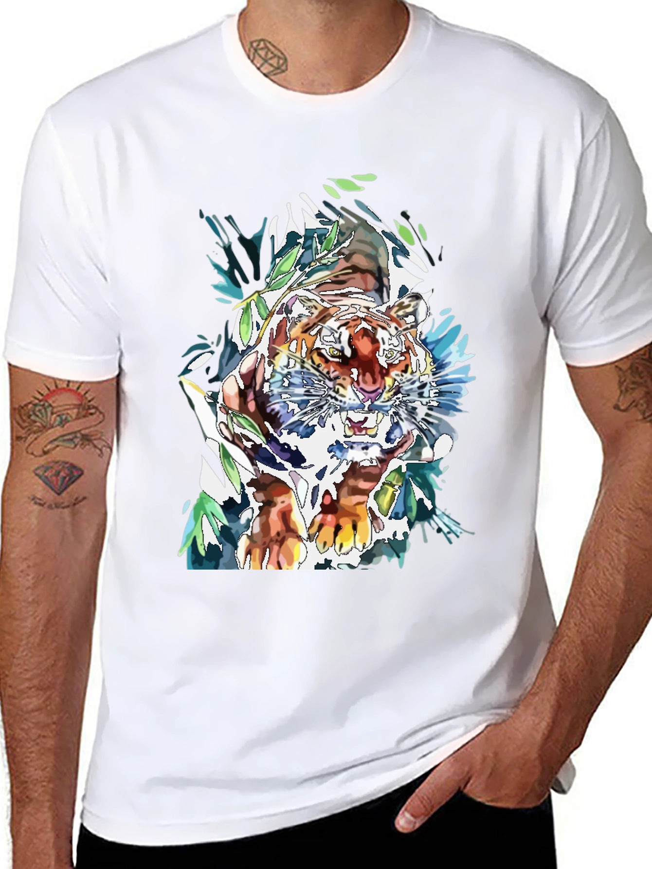 Tiger Graphic Print Mens Black T-Shirt