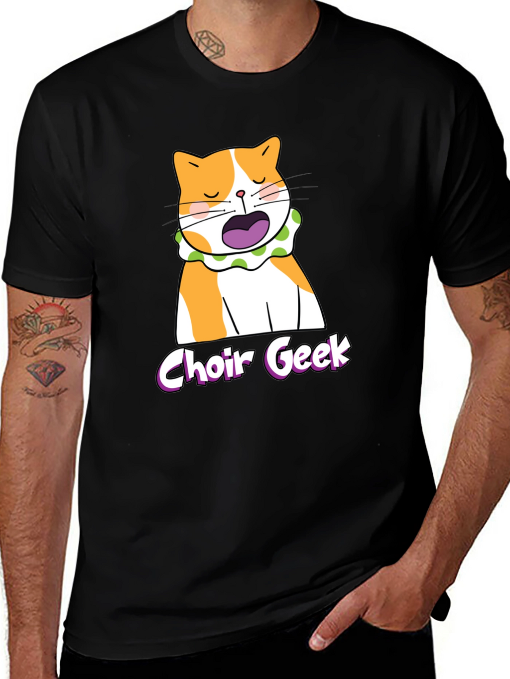 Choir Geek Cat T-Shirt - Black Funny Music Tee