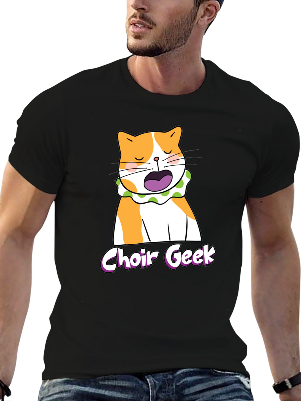 Choir Geek Cat T-Shirt - Black Funny Music Tee