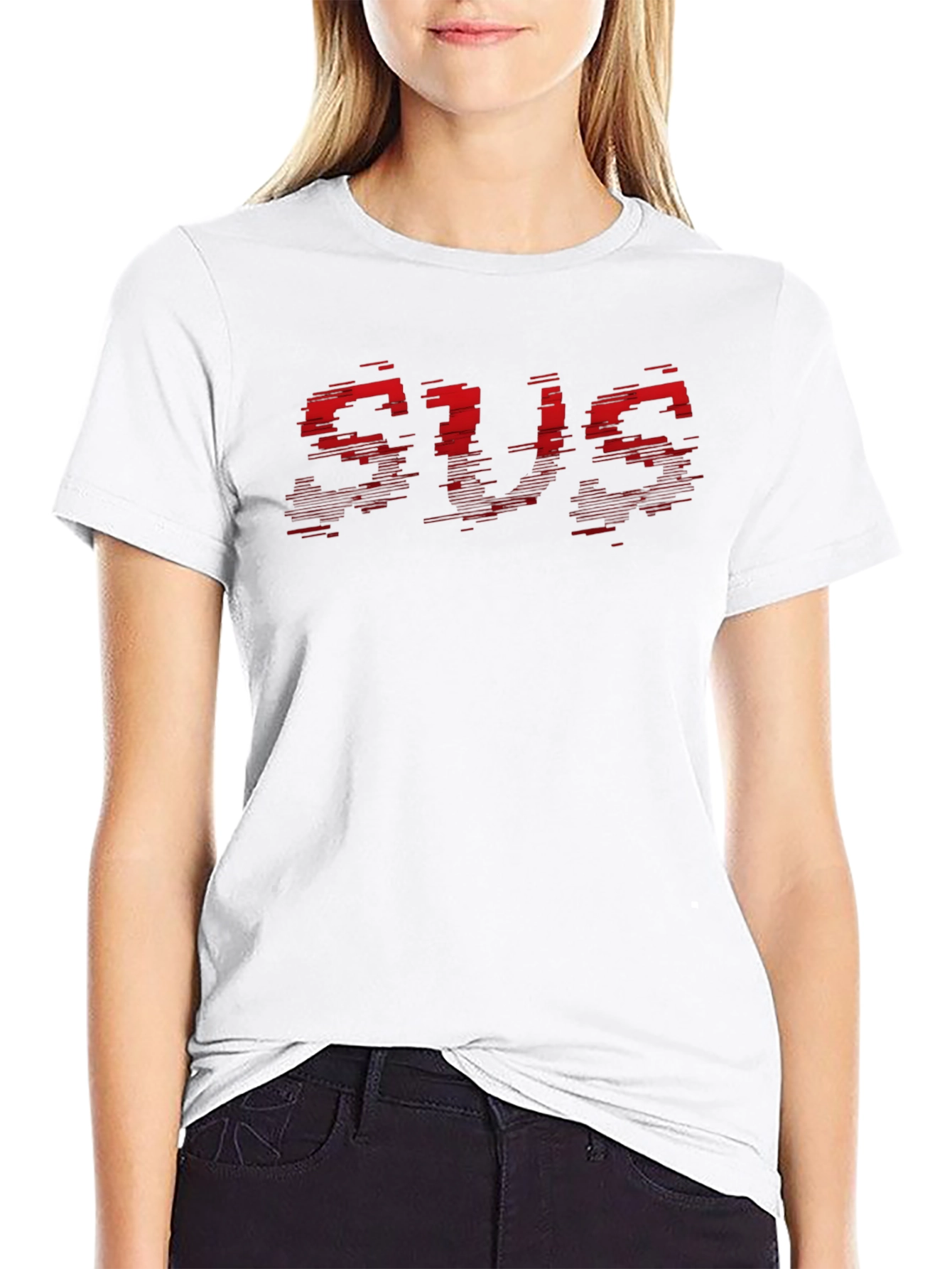 Bold Red Graphic Print Black Crew Neck T-Shirt