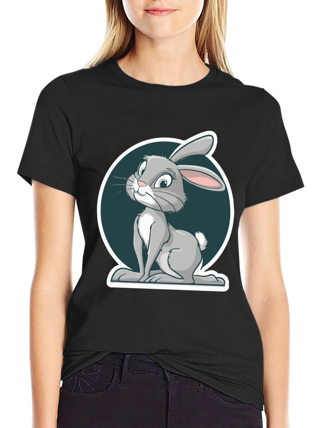 Cute Rabbit Graphic Print Mens Black T-Shirt