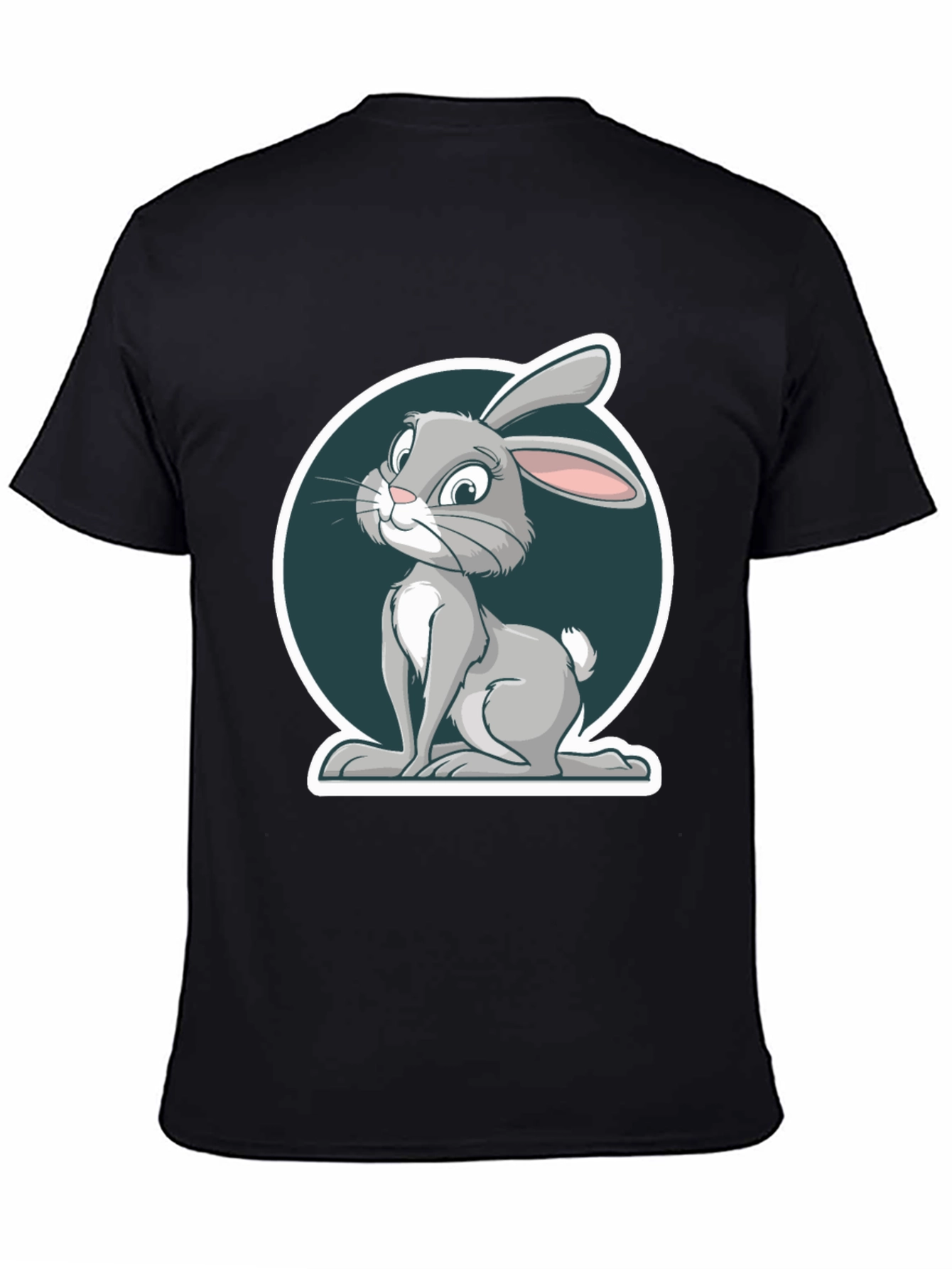 Cute Rabbit Graphic Print Mens Black T-Shirt