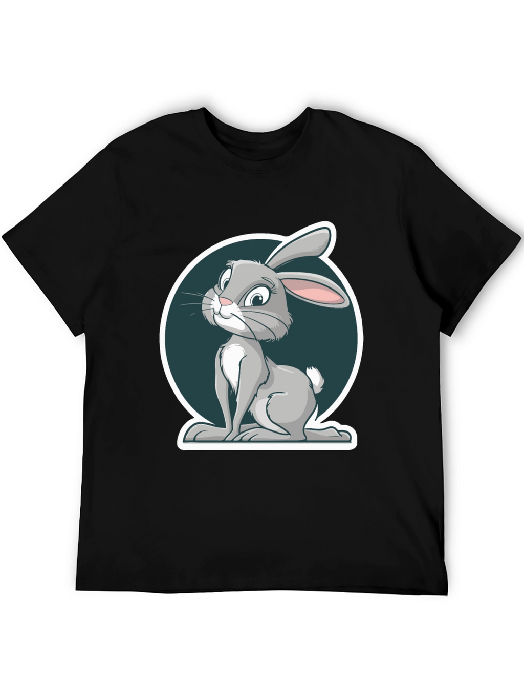 Cute Rabbit Graphic Print Mens Black T-Shirt