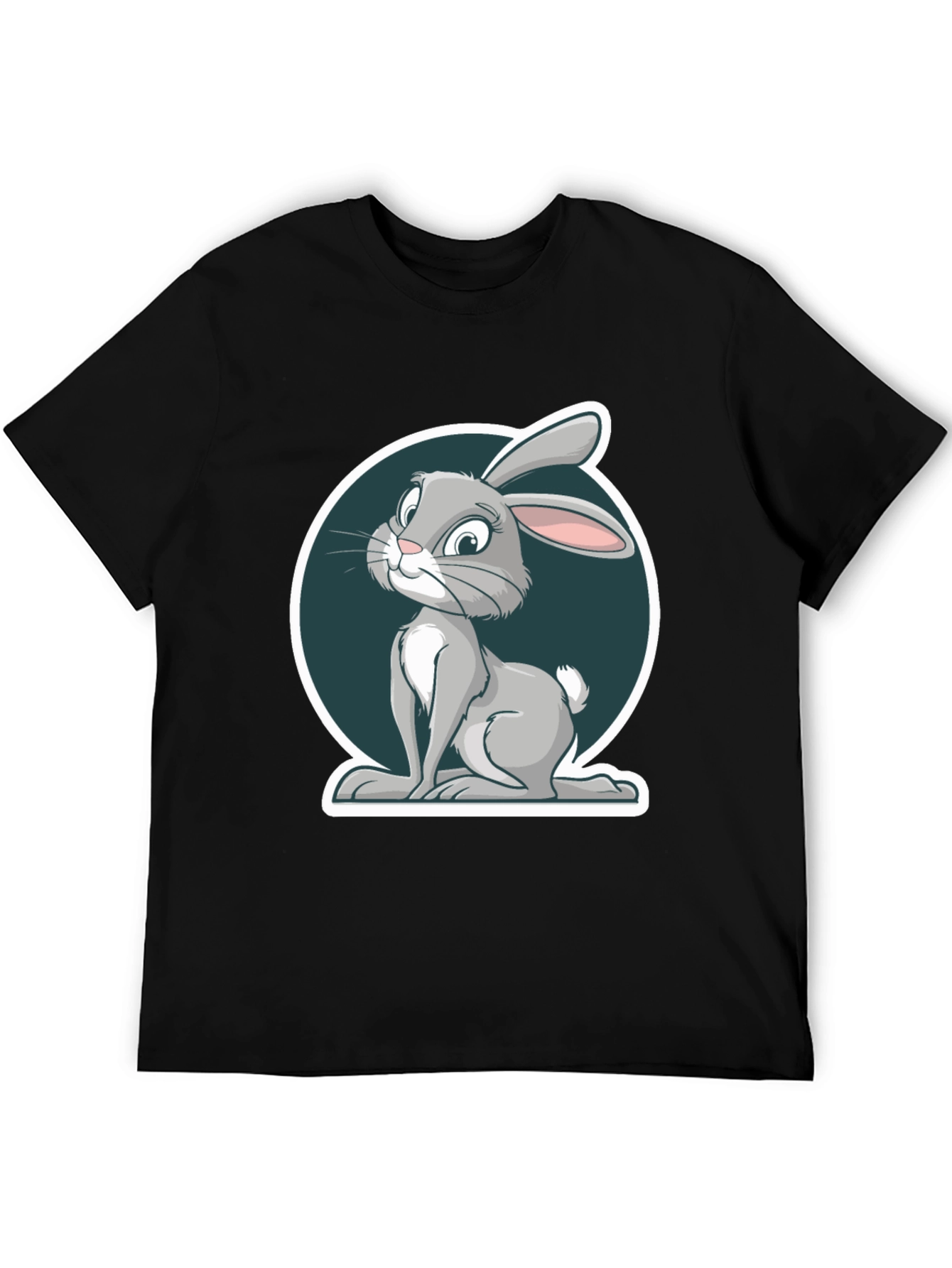 Cute Rabbit Graphic Print Mens Black T-Shirt