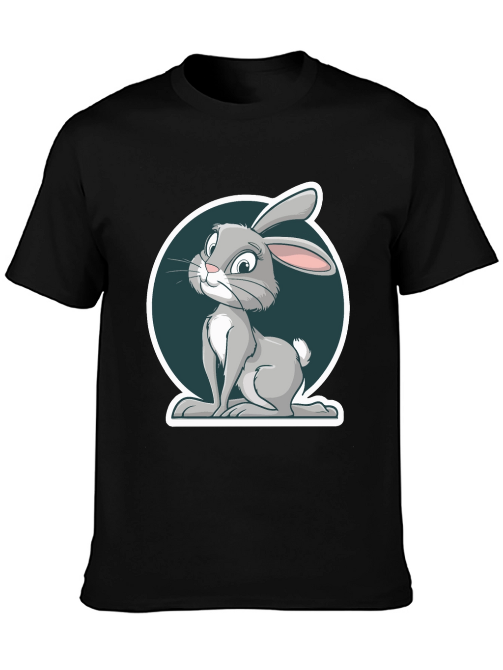 Cute Rabbit Graphic Print Mens Black T-Shirt