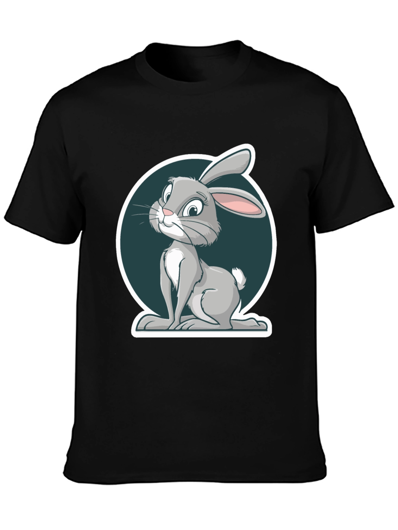 Cute Rabbit Graphic Print Mens Black T-Shirt