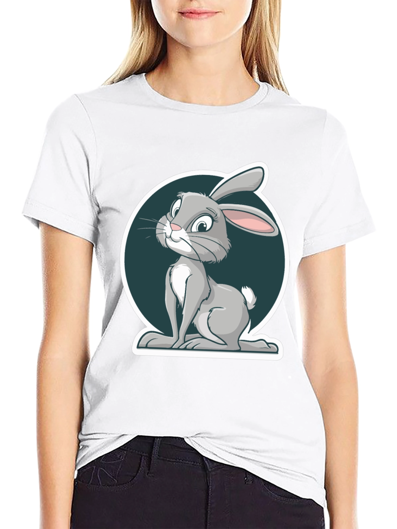 Cute Rabbit Graphic Print Mens Black T-Shirt