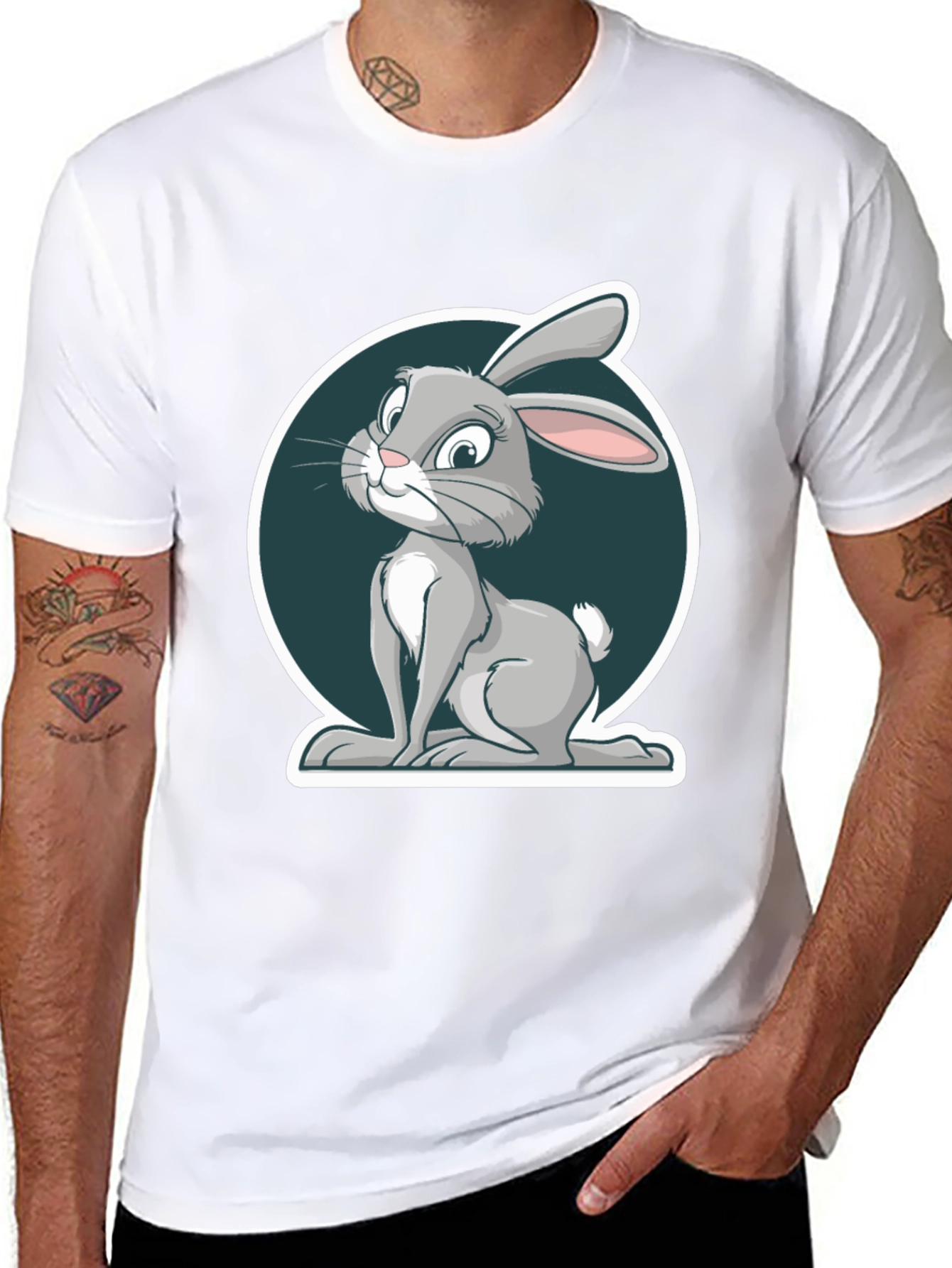 Cute Rabbit Graphic Print Mens Black T-Shirt