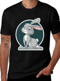 Cute Rabbit Graphic Print Mens Black T-Shirt