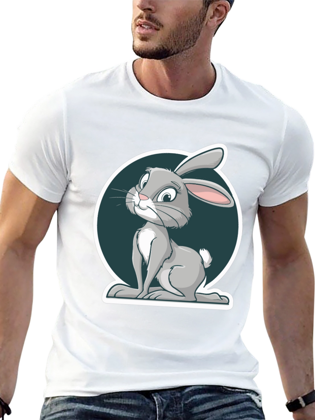Cute Rabbit Graphic Print Mens Black T-Shirt