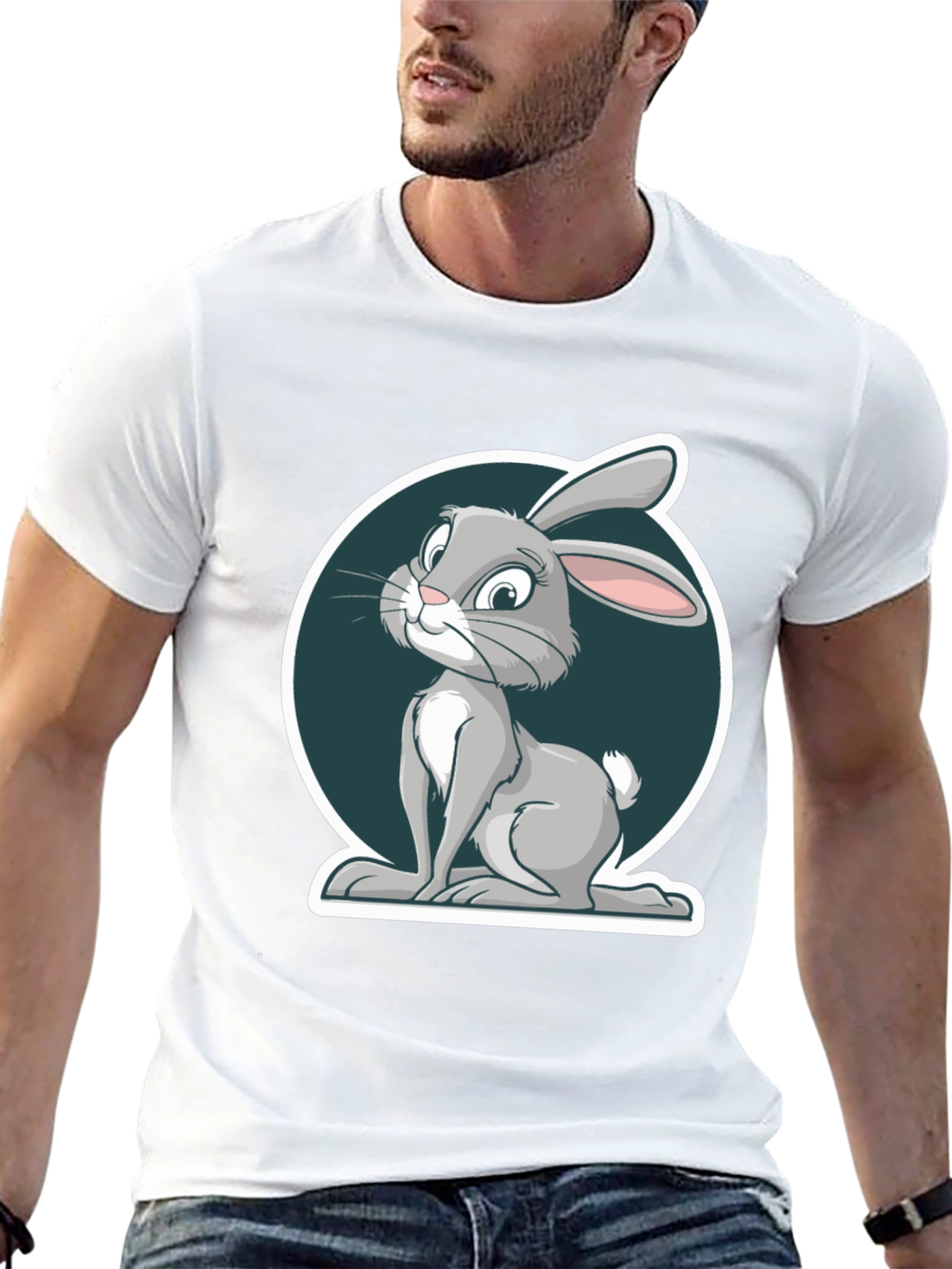 Cute Rabbit Graphic Print Mens Black T-Shirt