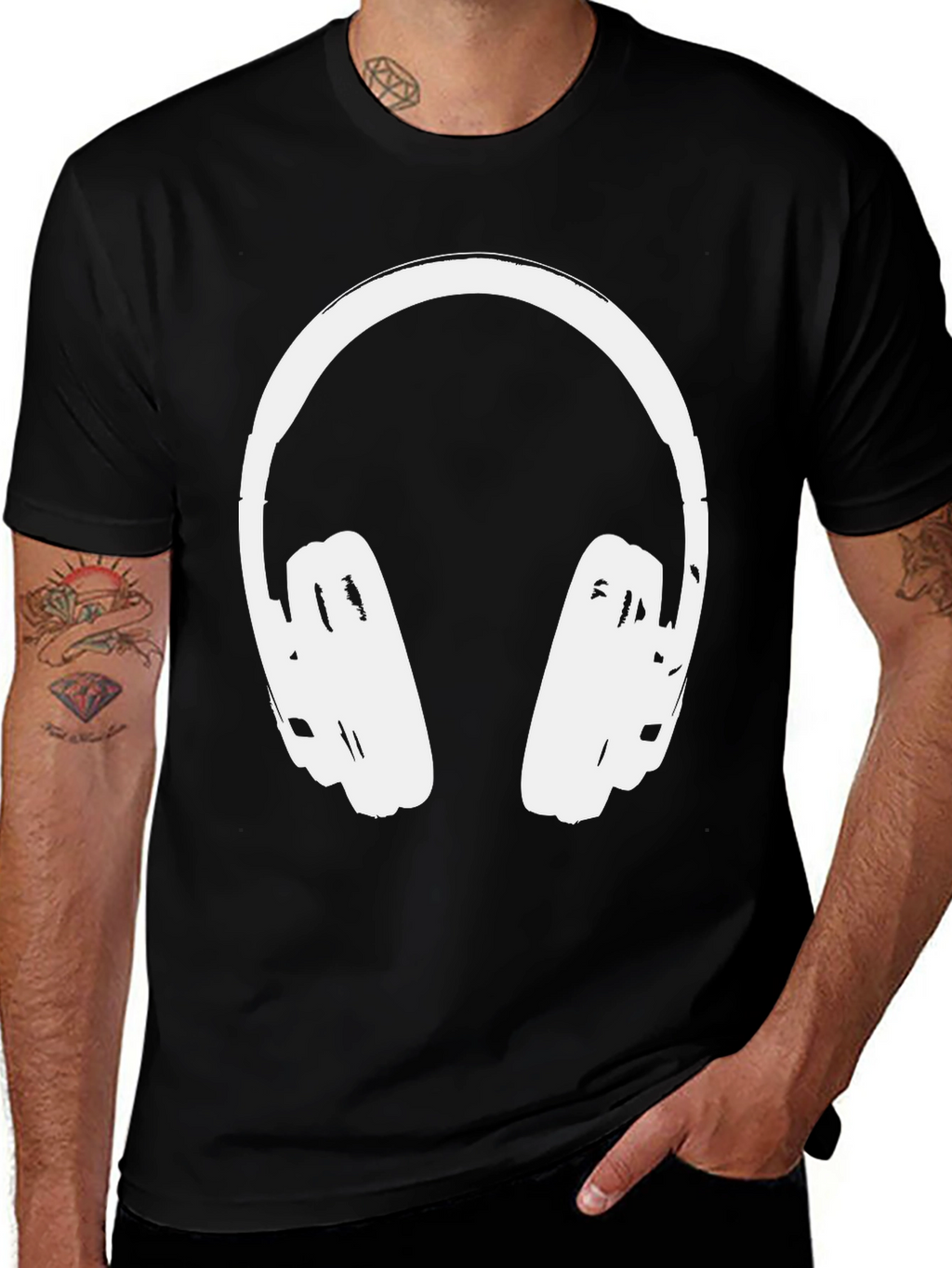 Cool Headphones Graphic Tee - Black Casual Shirt