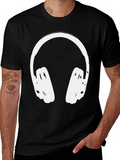 Cool Headphones Graphic Tee - Black Casual Shirt