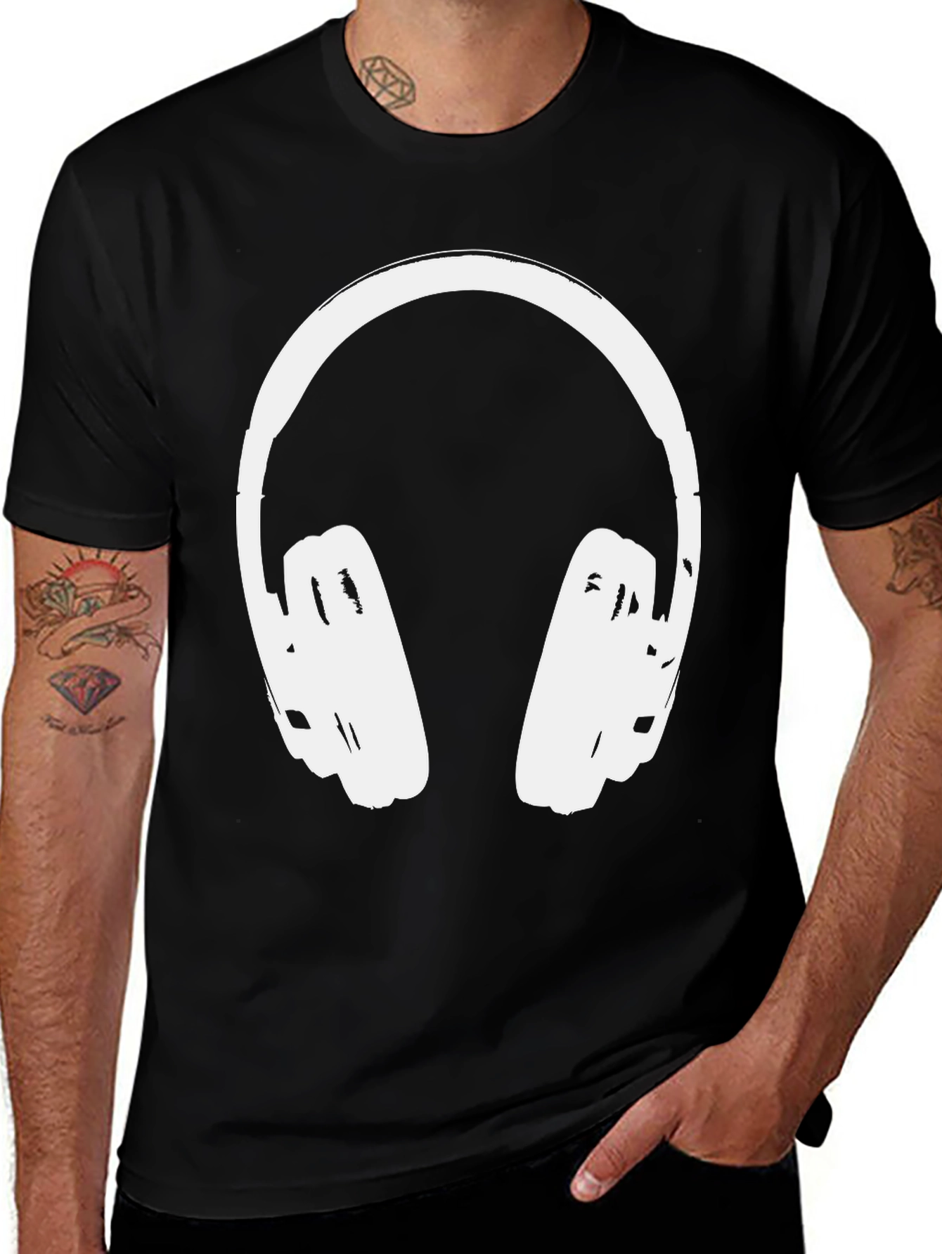Cool Headphones Graphic Tee - Black Casual Shirt