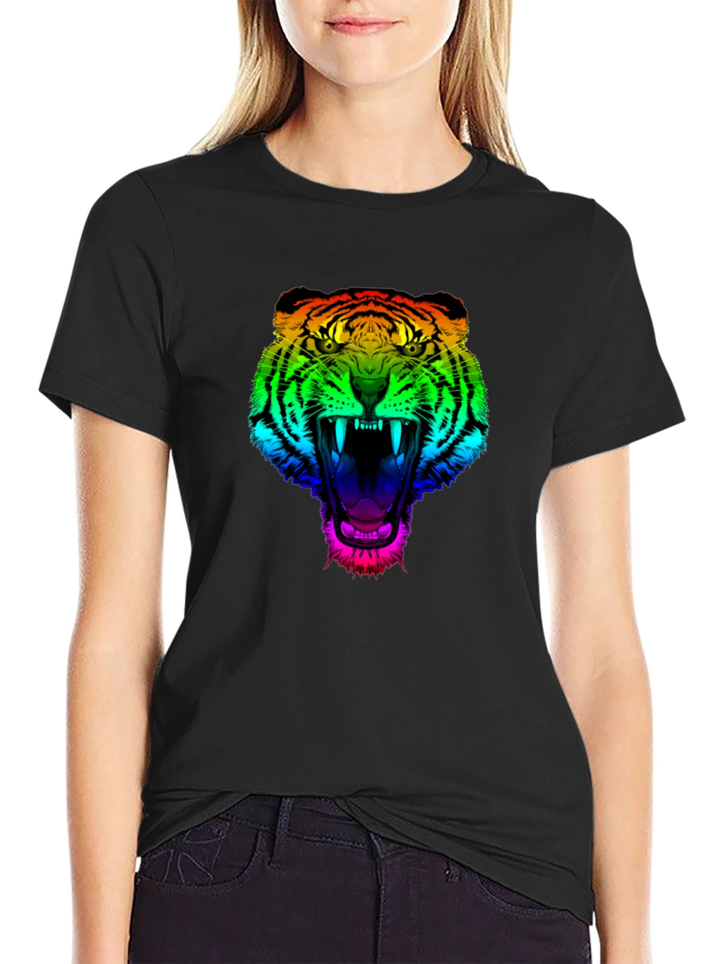 Rainbow Tiger Graphic Tee - Mens Black T-Shirt