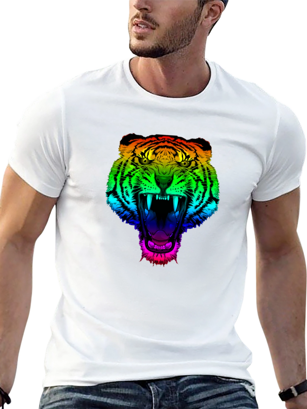 Rainbow Tiger Graphic Tee - Mens Black T-Shirt