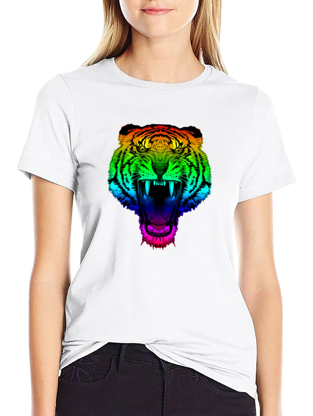 Rainbow Tiger Graphic Tee - Mens Black T-Shirt