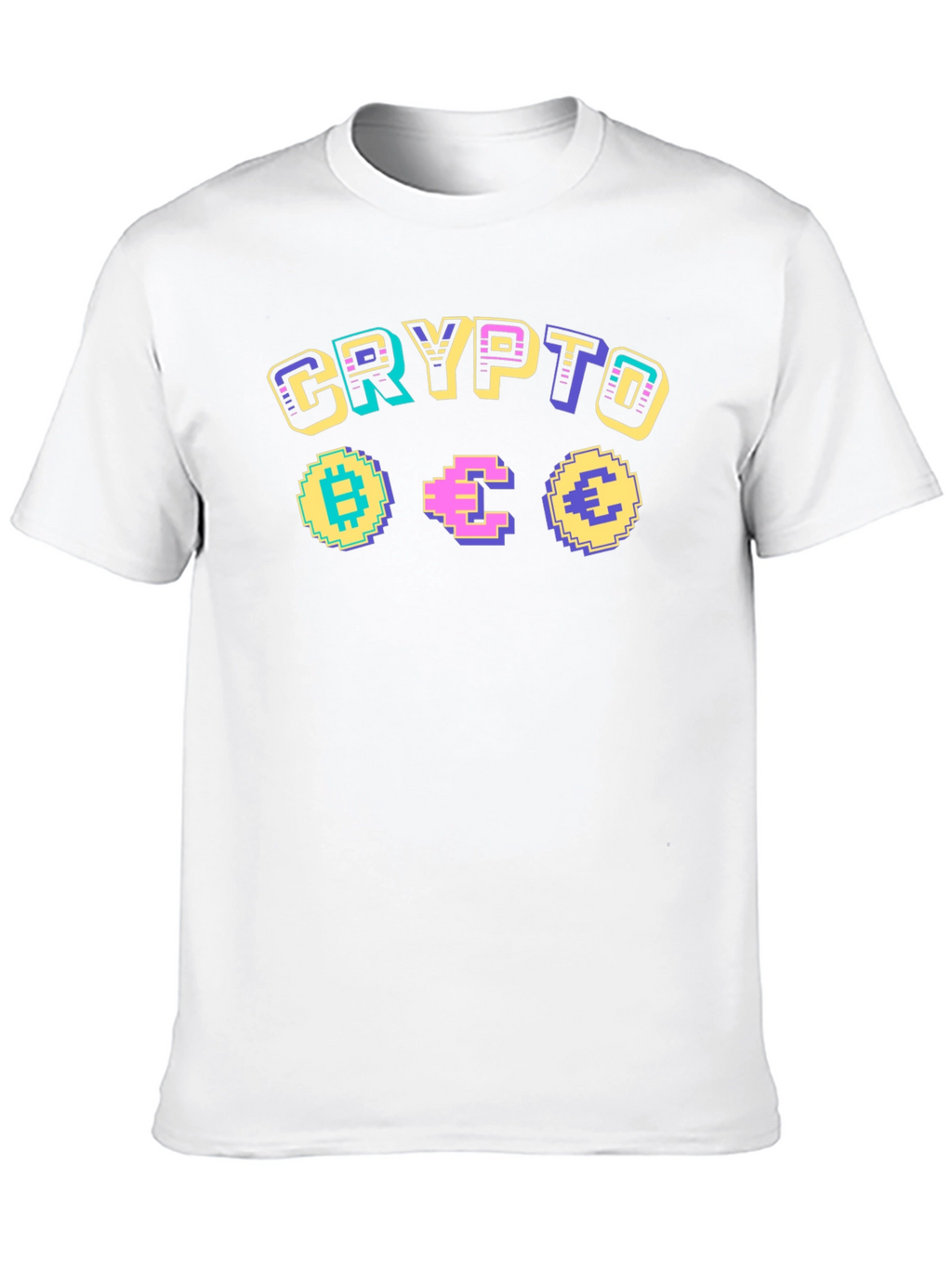 Crypto Pixel Art Graphic T-Shirt - Bitcoin Ethereum Euro