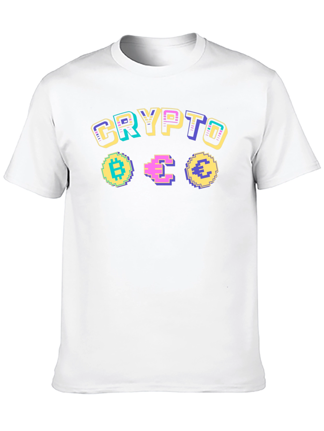 Crypto Pixel Art Graphic T-Shirt - Bitcoin Ethereum Euro