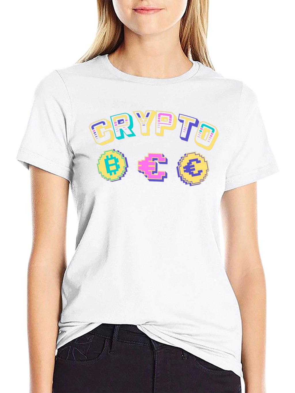 Crypto Pixel Art Graphic T-Shirt - Bitcoin Ethereum Euro
