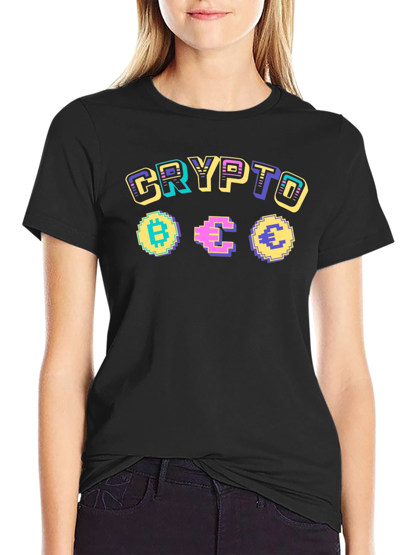 Crypto Pixel Art Graphic T-Shirt - Bitcoin Ethereum Euro