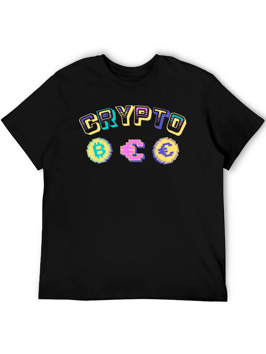 Crypto Pixel Art Graphic T-Shirt - Bitcoin Ethereum Euro