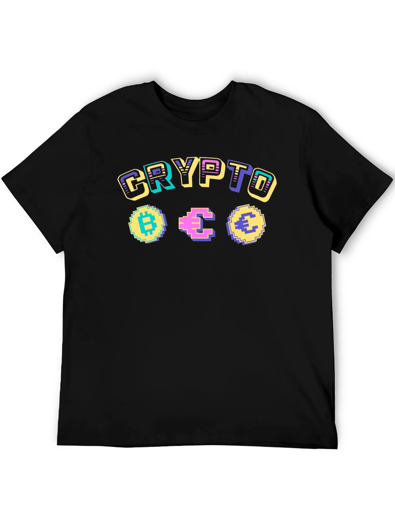Crypto Pixel Art Graphic T-Shirt - Bitcoin Ethereum Euro