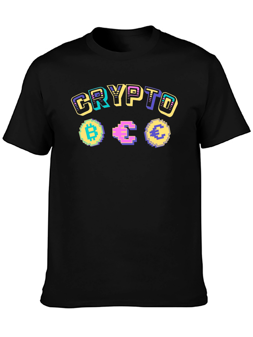Crypto Pixel Art Graphic T-Shirt - Bitcoin Ethereum Euro