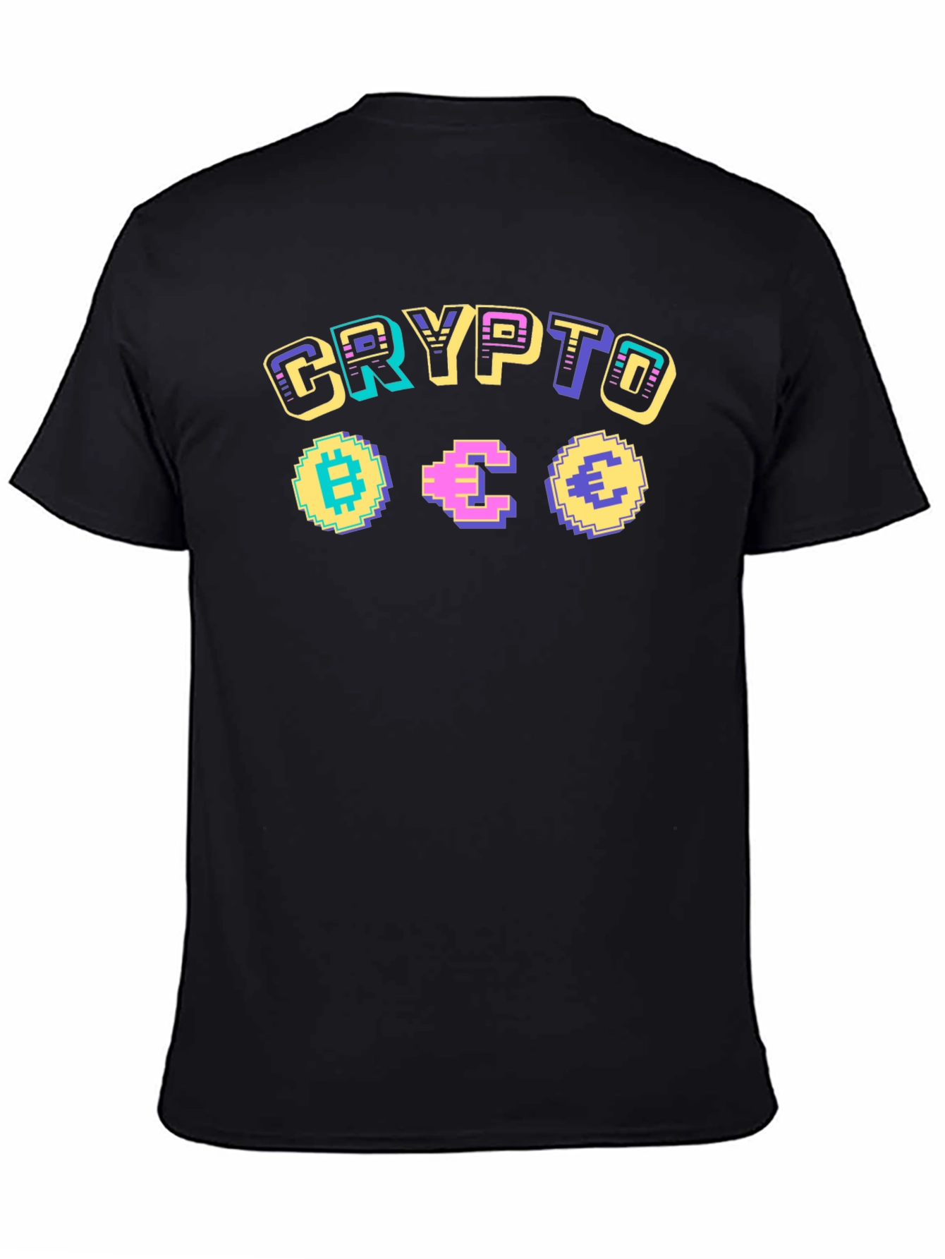Crypto Pixel Art Graphic T-Shirt - Bitcoin Ethereum Euro