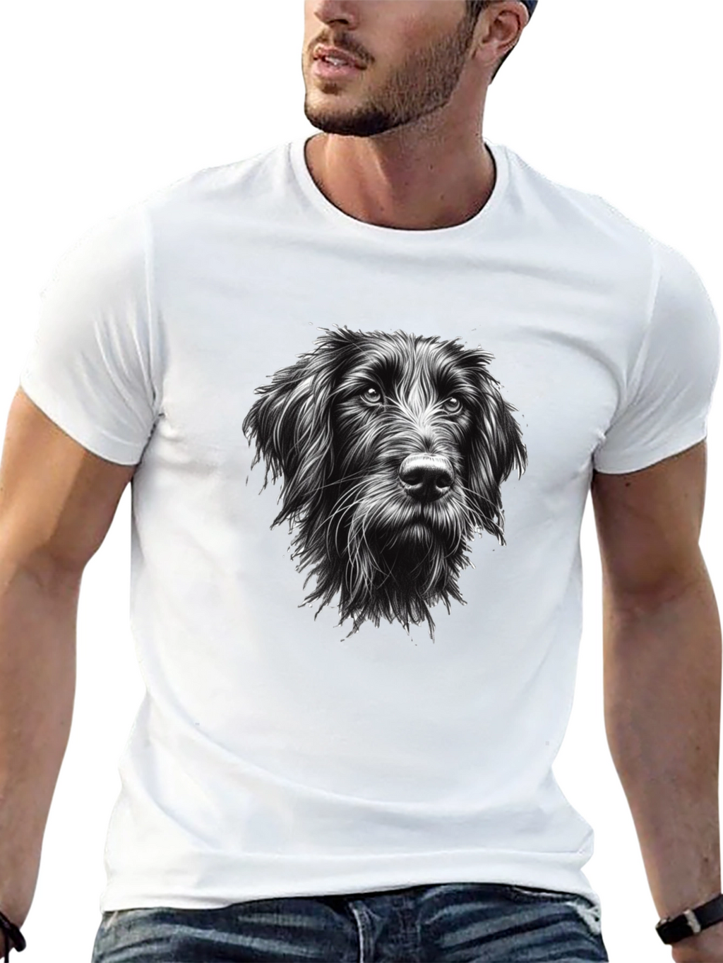 Dog Portrait Graphic Tee - Black Cotton
