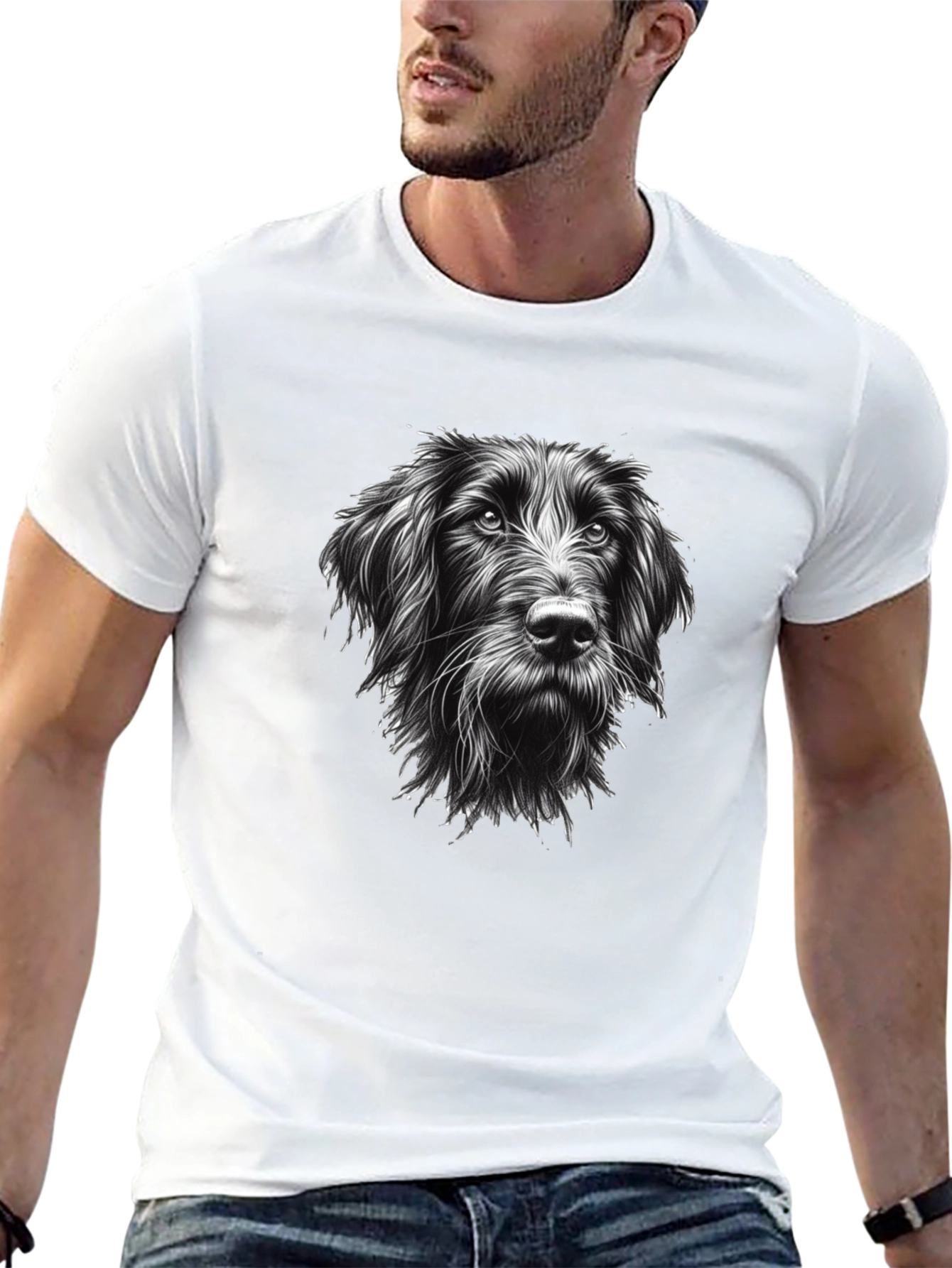 Dog Portrait Graphic Tee - Black Cotton