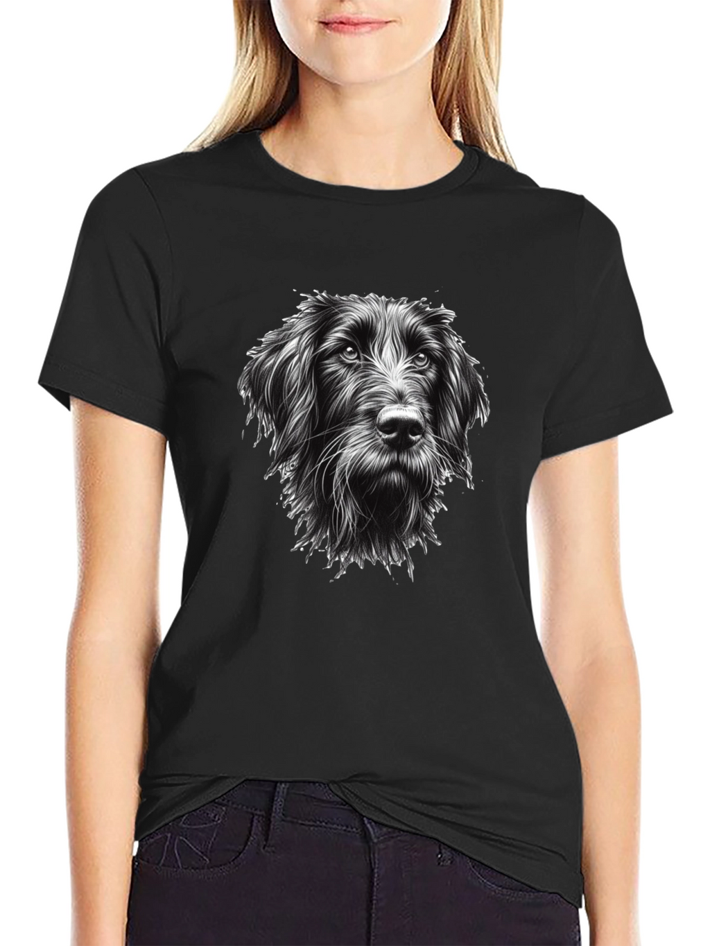 Dog Portrait Graphic Tee - Black Cotton