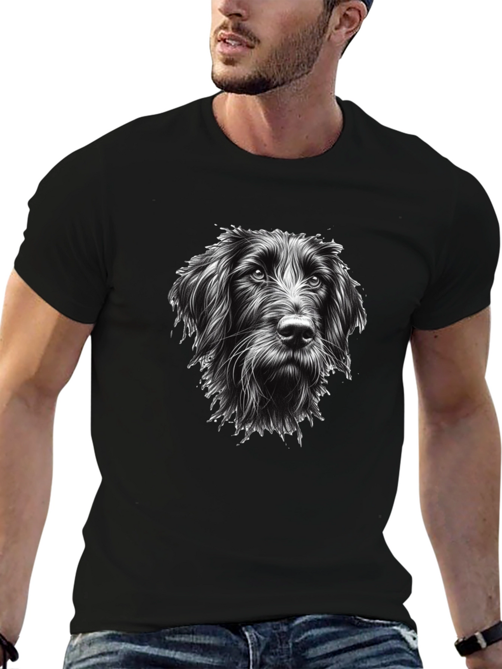 Dog Portrait Graphic Tee - Black Cotton