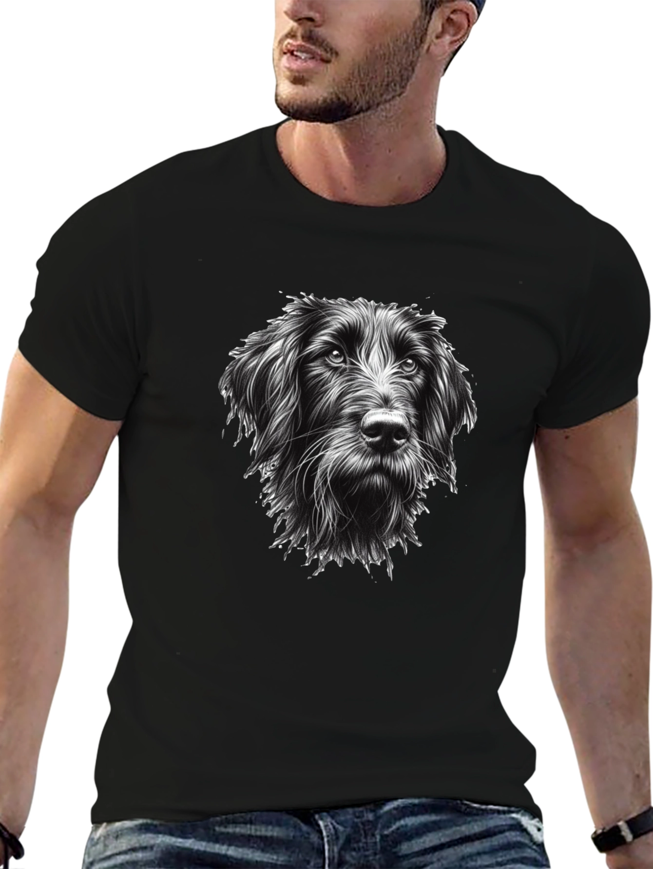 Dog Portrait Graphic Tee - Black Cotton