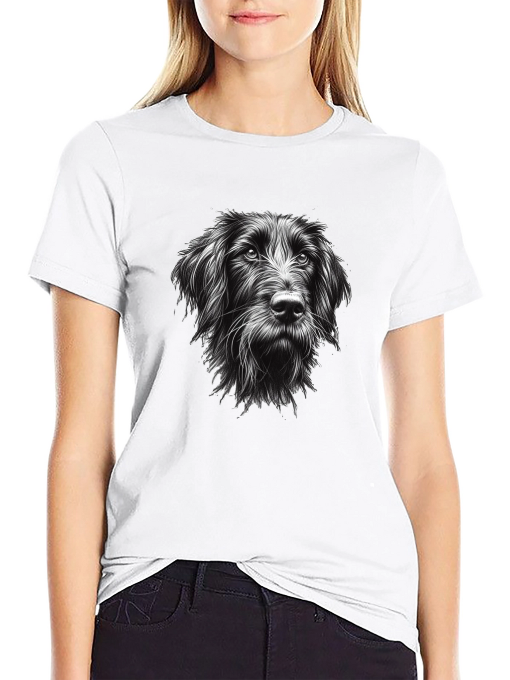 Dog Portrait Graphic Tee - Black Cotton