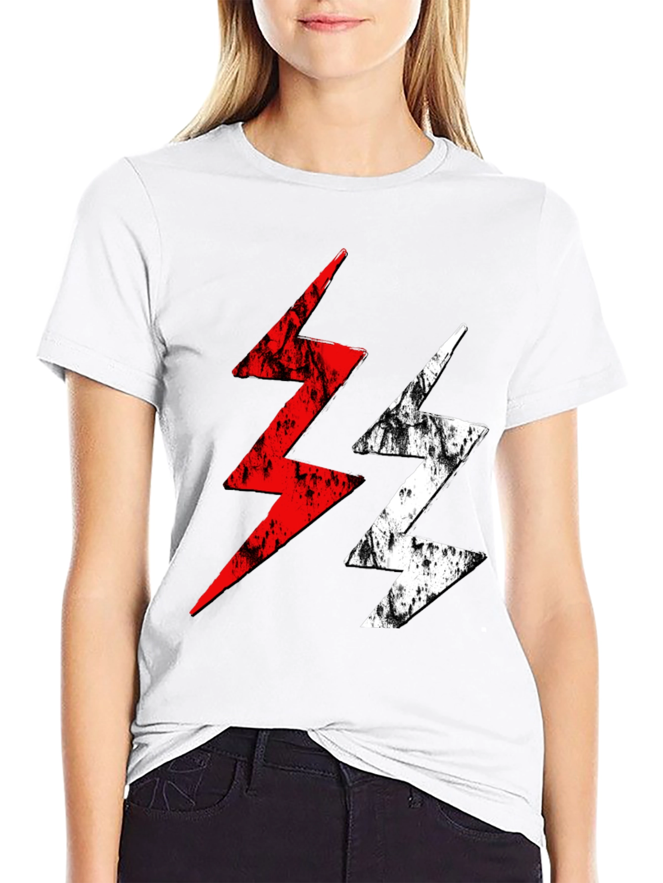Lightning Bolt Graphic Tee - Red and White