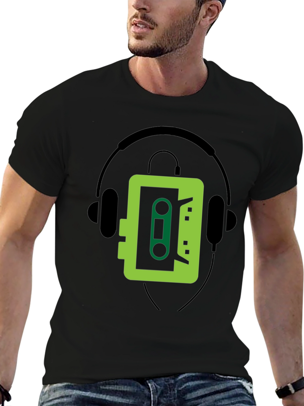 Retro Cassette Player Graphic Tee - Cool Black T-Shirt