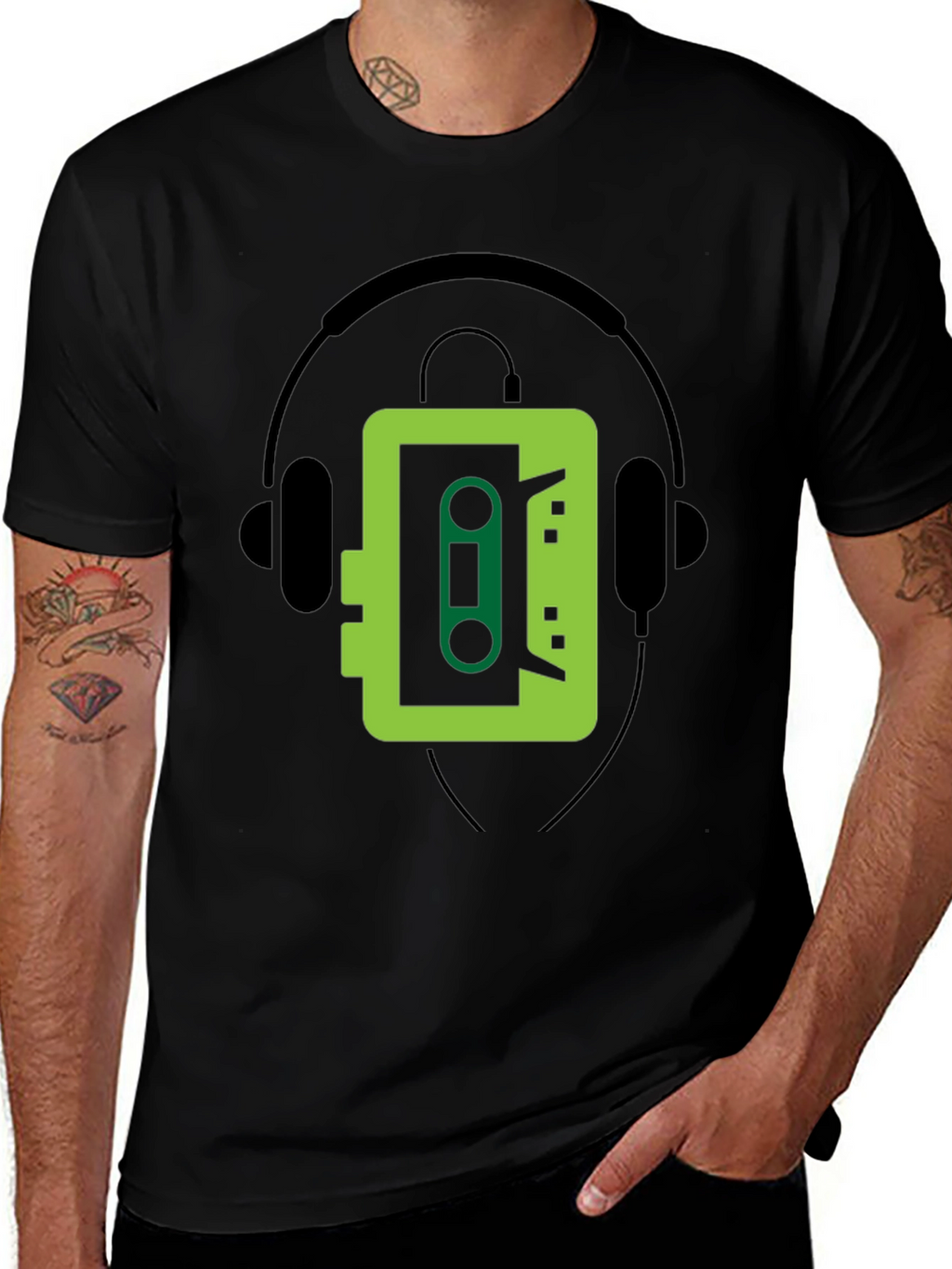 Retro Cassette Player Graphic Tee - Cool Black T-Shirt
