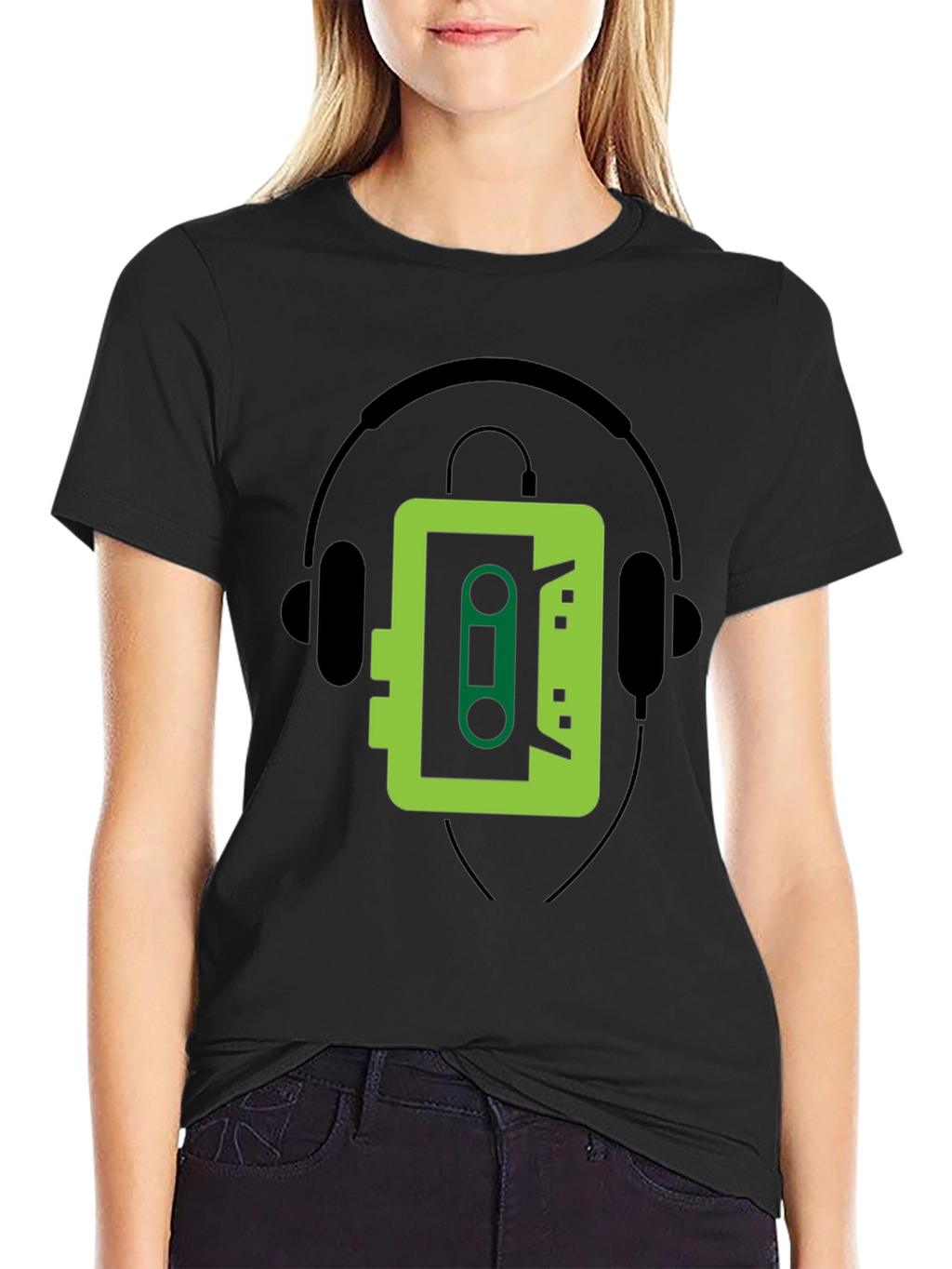 Retro Cassette Player Graphic Tee - Cool Black T-Shirt