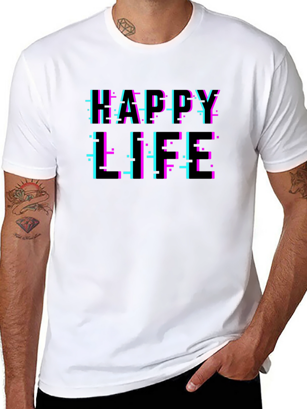 Happy Life Glitch T-Shirt - Modern Graphic Tee