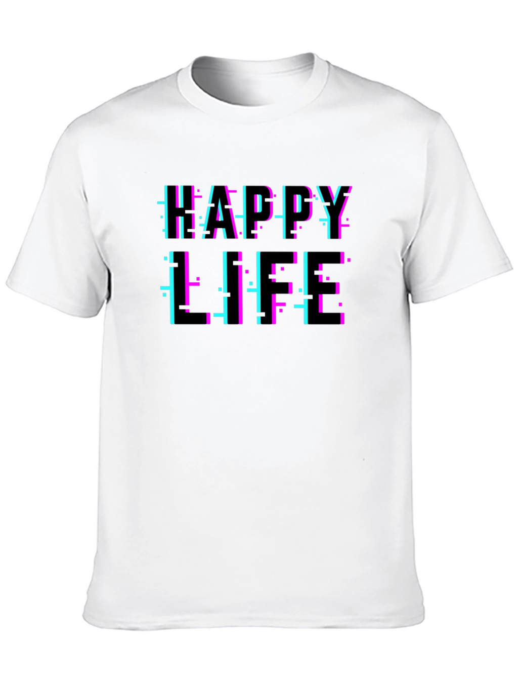 Happy Life Glitch T-Shirt - Modern Graphic Tee