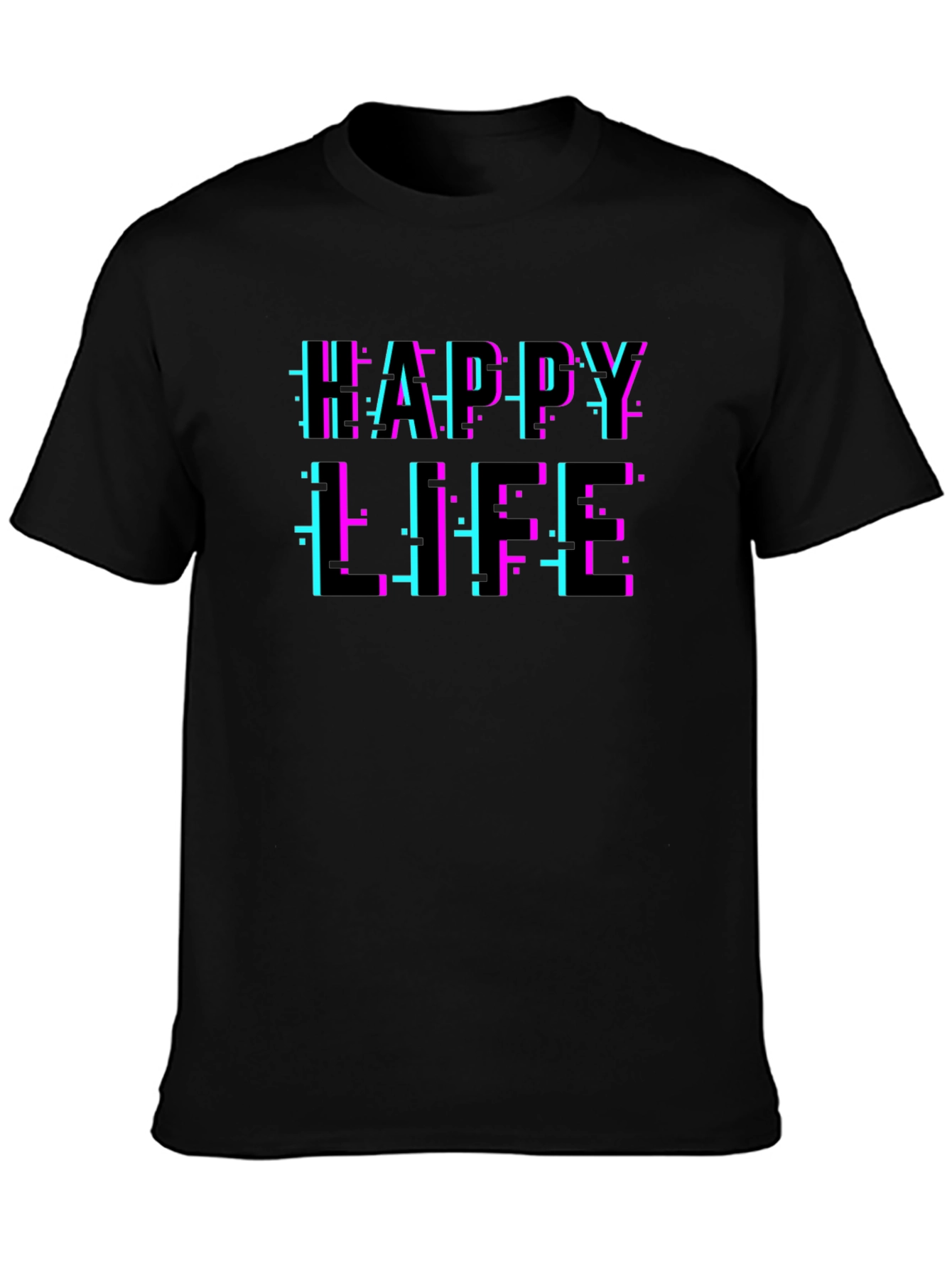 Happy Life Glitch T-Shirt - Modern Graphic Tee
