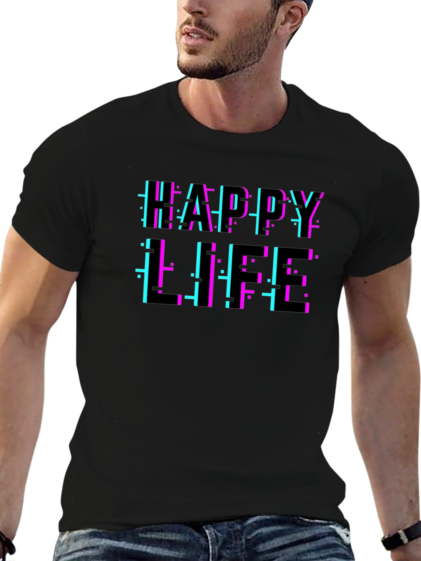 Happy Life Glitch T-Shirt - Modern Graphic Tee